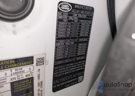 2020 Land Rover Range Rover Velar P250 S из США, поврежденный, VIN SALYB2EX7LA276939